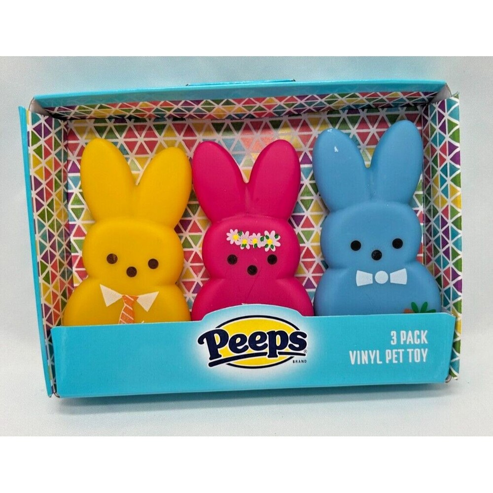 PEEPS FOR PETS~Pack of 3 Dress-Up Bunnies/Rabbits ~ 4" Squeaky Dog Toys~ Easter!